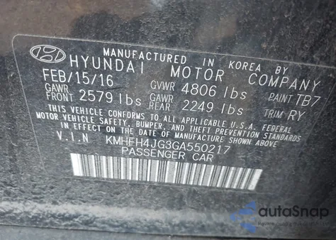 2016 Hyundai Azera Limited from USA, damaged, VIN KMHFH4JG3GA550217